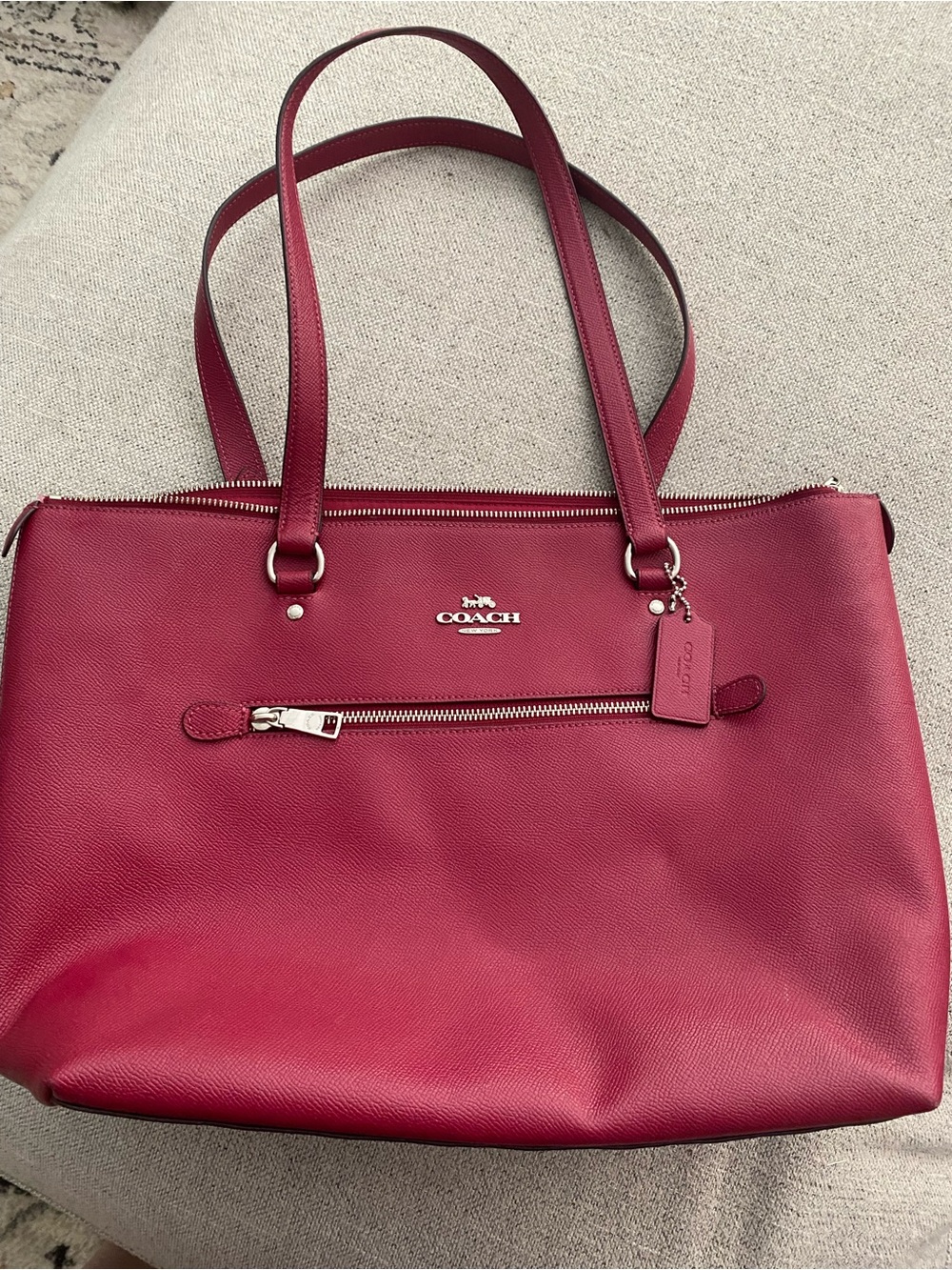 COACH Cherry Red Leather Zip-Top Tote